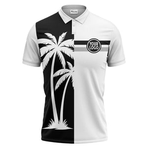 black white palm trees & stripes modern hawaiian polo shirt
