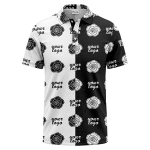 black white rose repeat custom logo monochrome polo shirt