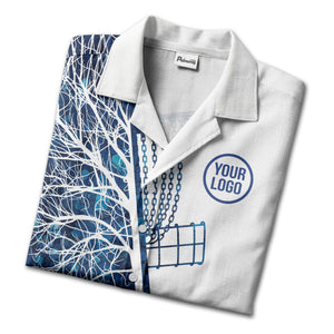 blue hexagon windmill silhouette & tree roots abstract art hawaiian shirt