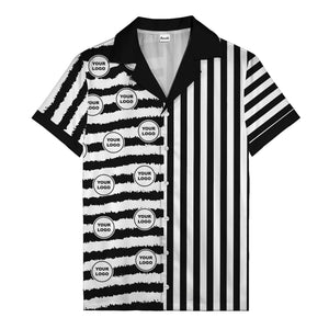bold black-white stripe & circular logo hawaiian shirt