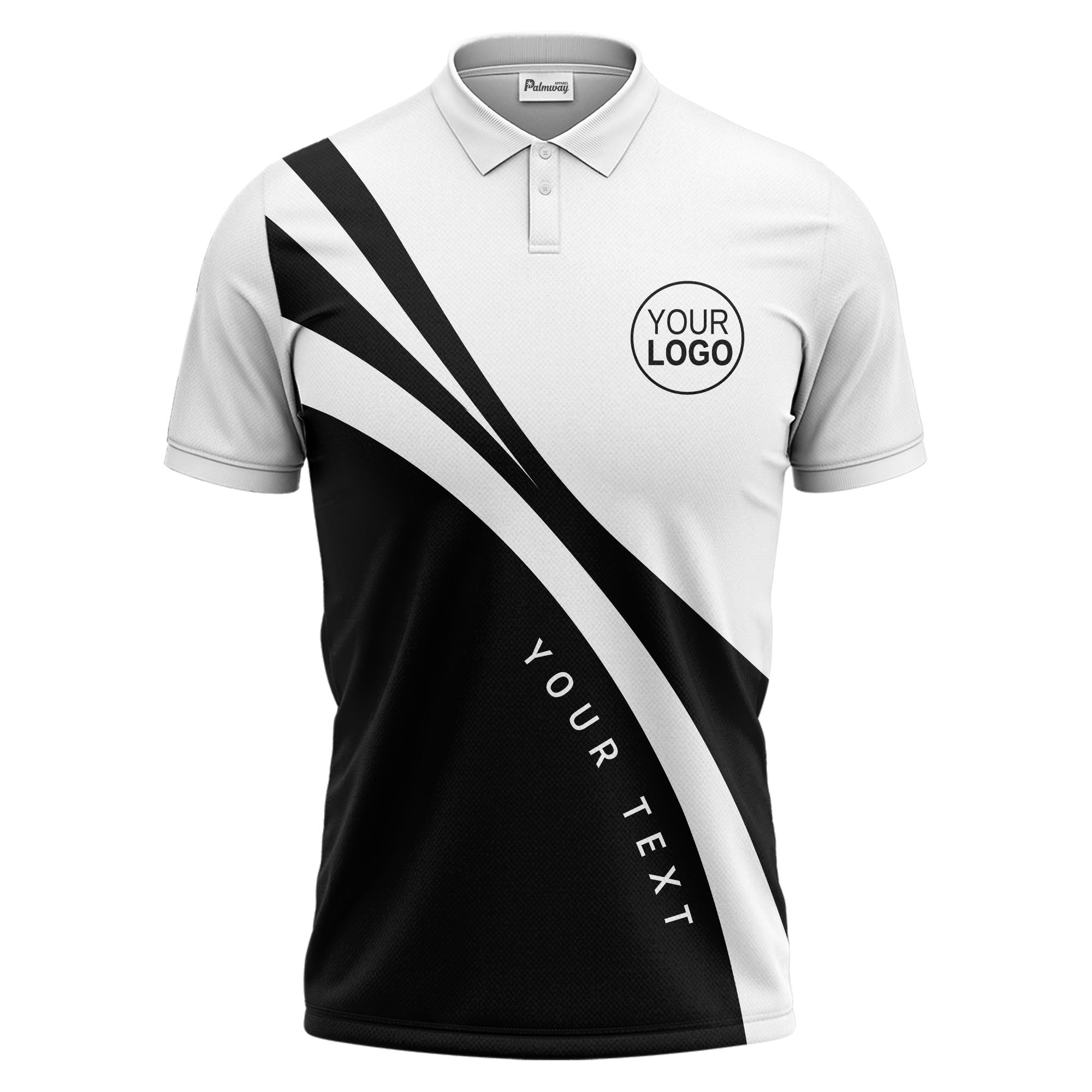bold diagonal stripes custom logo black white gray modern golf polo shirt