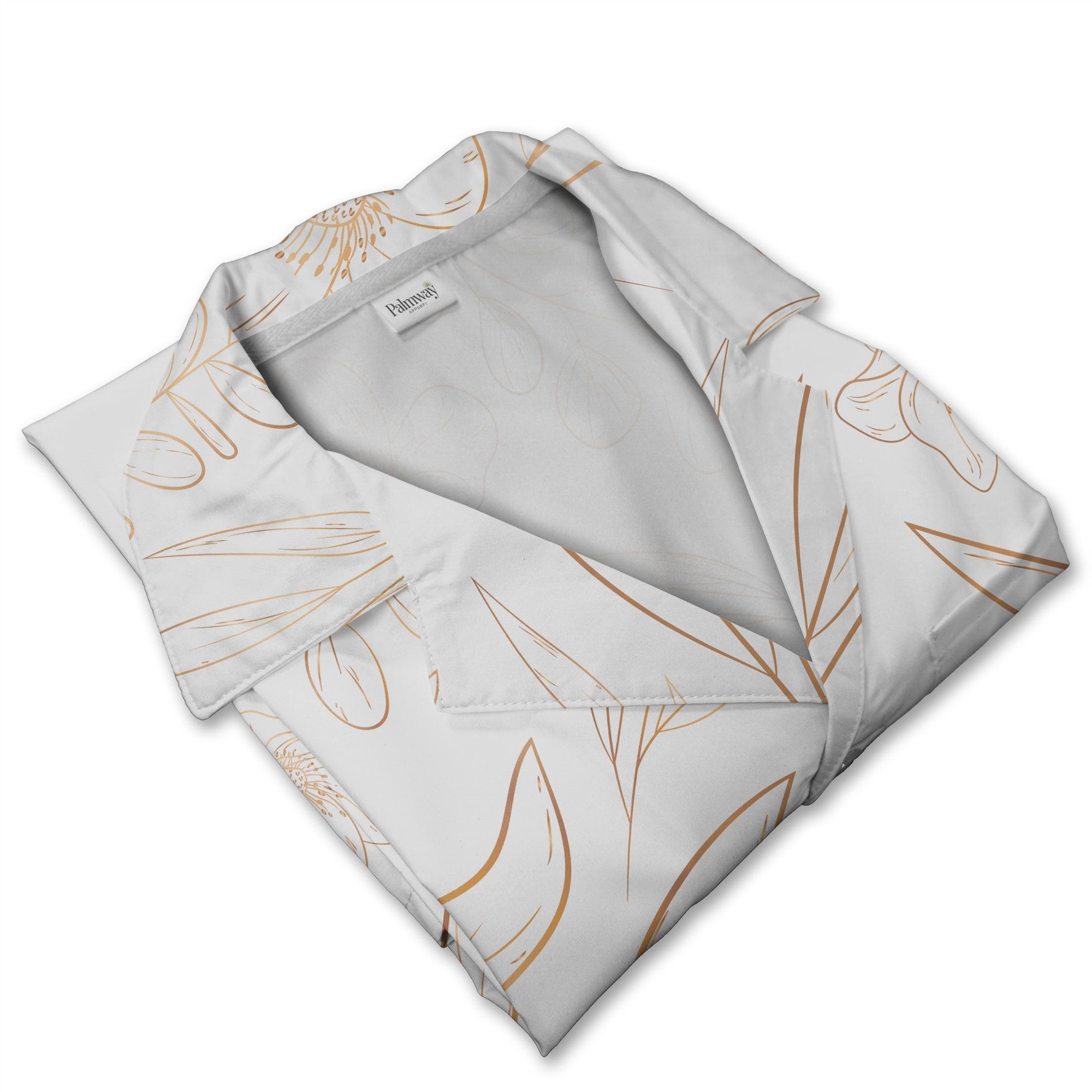Botanical Line Art Hawaiian Shirt with Golden Bronze Flowers and Leaves
