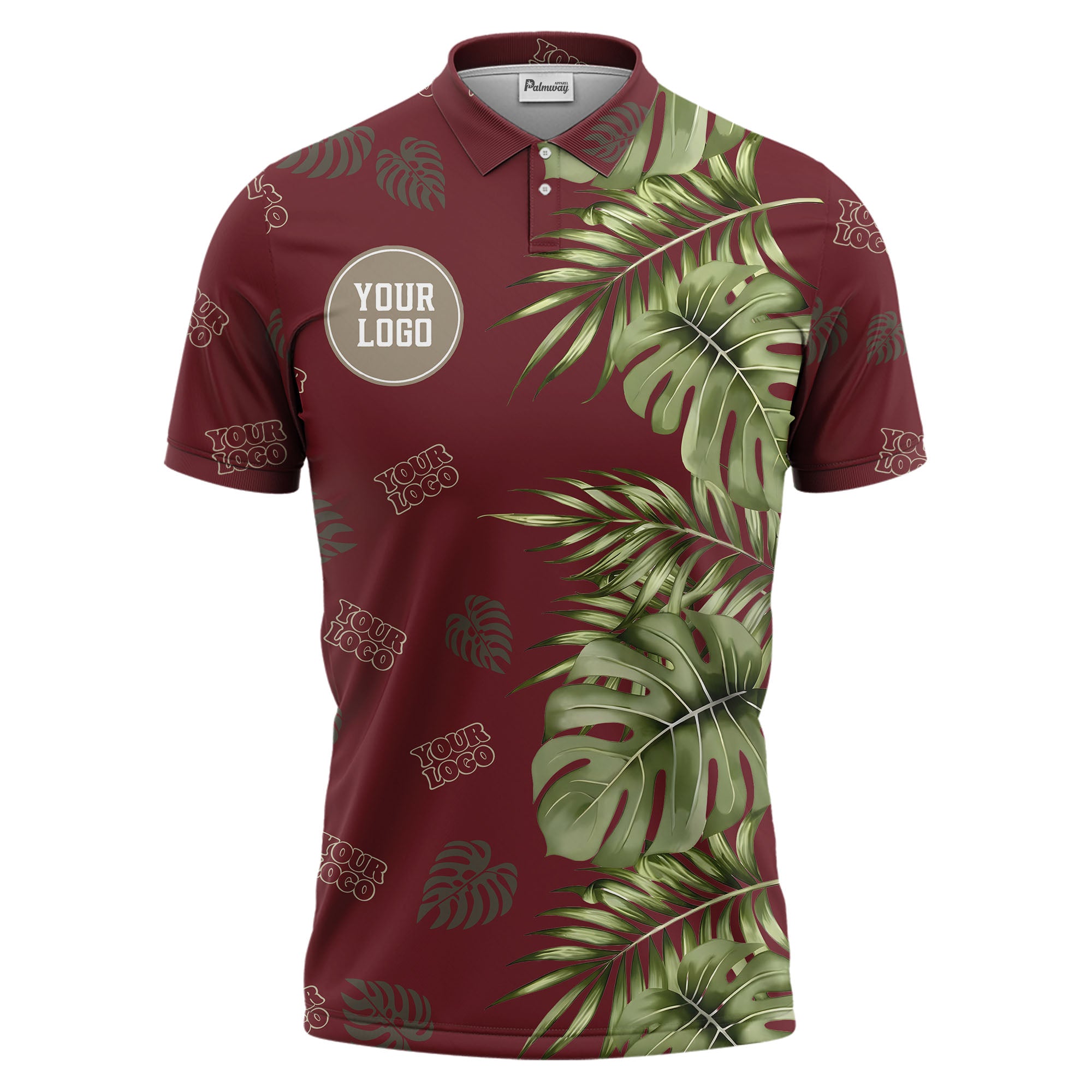 botanical tropical leaf polo shirt | custom color jungle all-over print