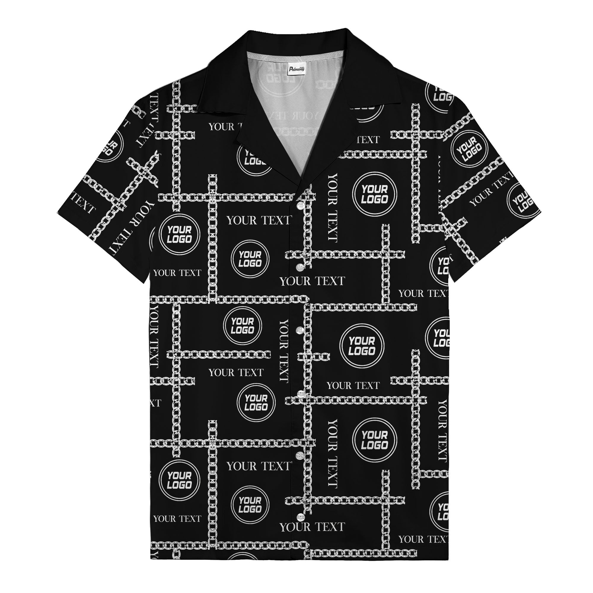 chain link grid custom logo text monochrome black white hawaiian shirt