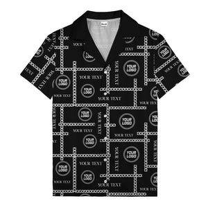 chain link grid custom logo text monochrome black white hawaiian shirt