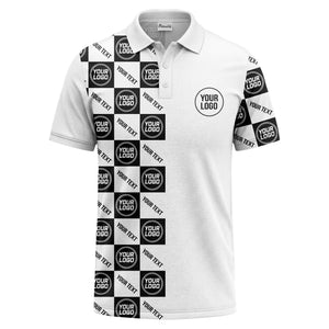 checkerboard repeat logo text black white customizable polo shirt