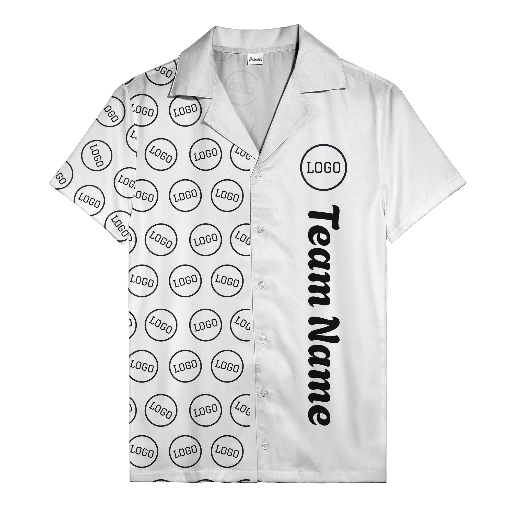 circle logo columns & team name text graphic black white hawaiian shirt