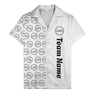circle logo columns & team name text graphic black white hawaiian shirt