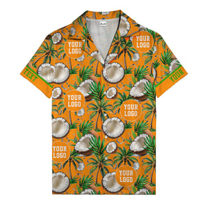 coconut palms & ice cubes on black beach photo hawaiian shirt for men