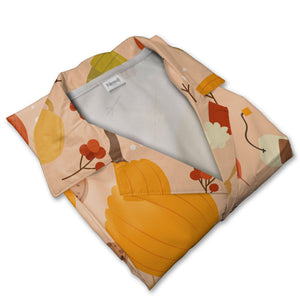 Cozy Autumn Hawaiian Shirt with Knit Beanie Hats Hot Cocoa and Yarn Balls