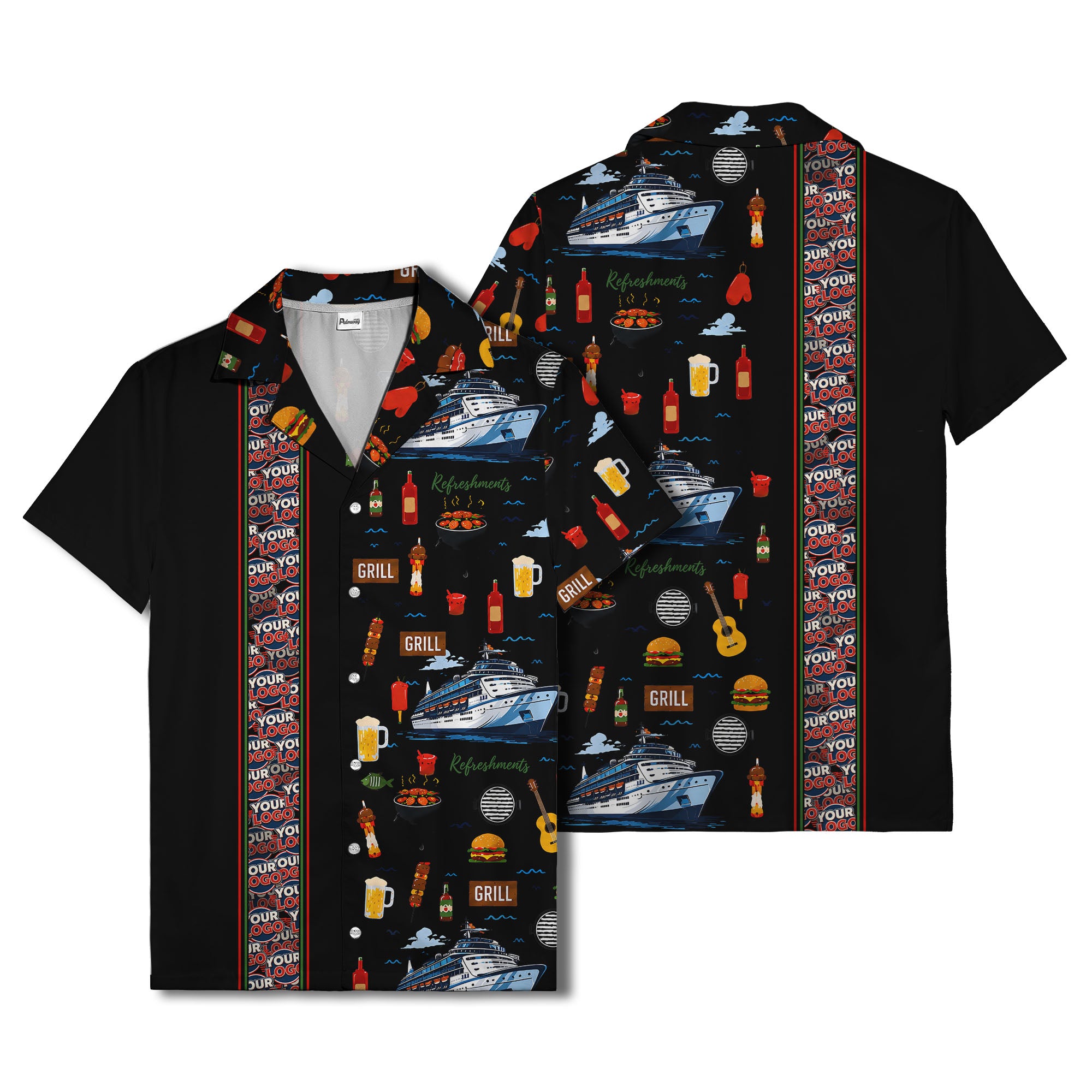cruise ship grill & refreshments fun cartoon hawaiian shirt for men