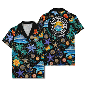 cruise ship palm trees starfish watercolor hawaiian shirt