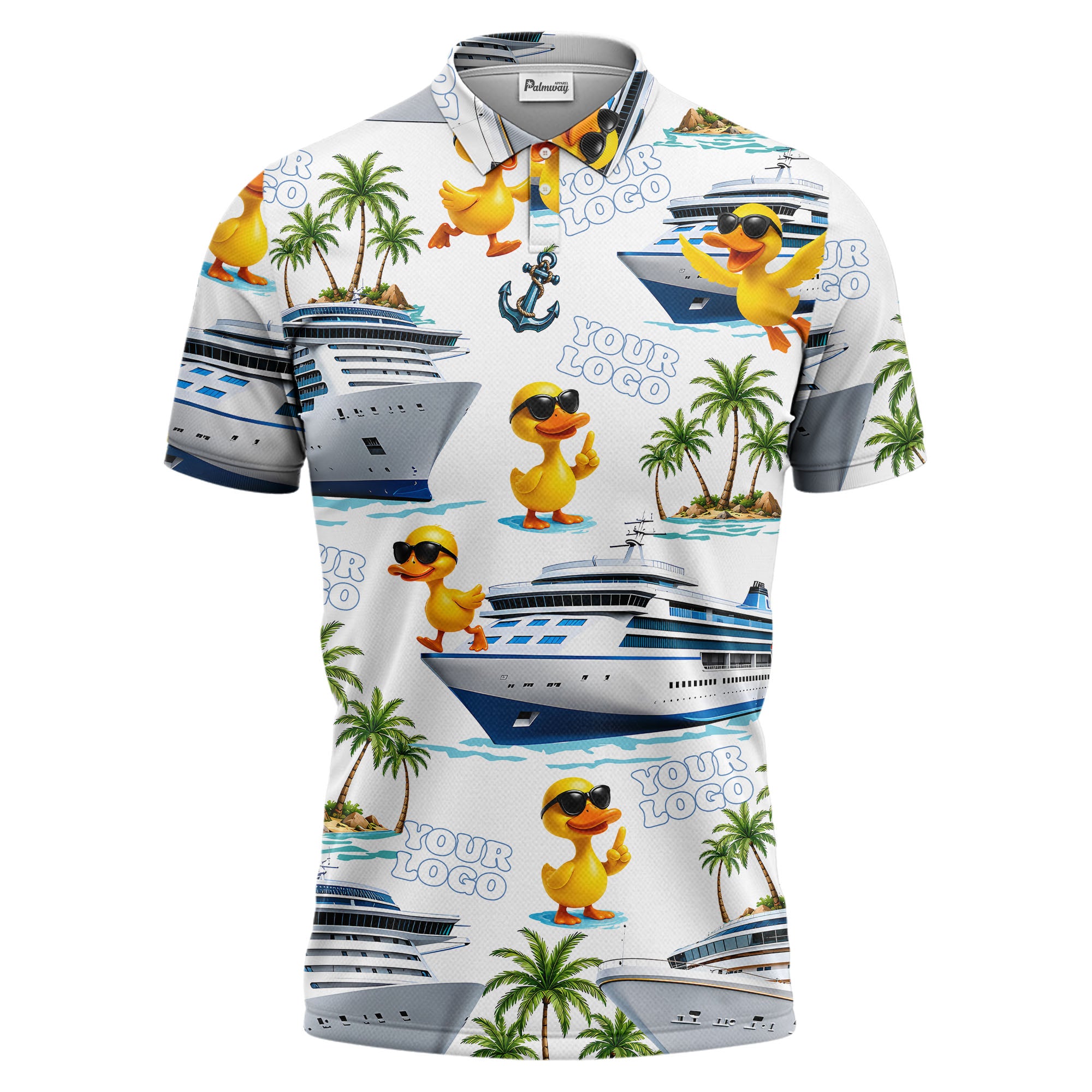cruise ship & sunglasses ducks cartoon islands polo shirt for men