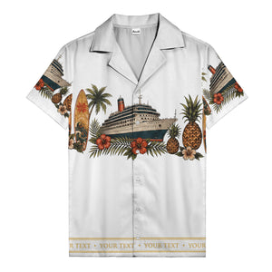 cruise ship surfboard pineapple palm hibiscus hawaiian shirt
