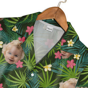Custom Child Face Hawaiian Shirt with Tropical Hibiscus Garden