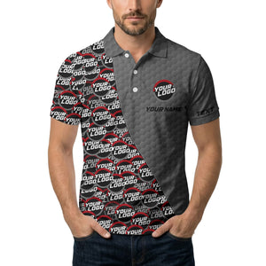 custom logo circles & hexagons grid polo shirt for men