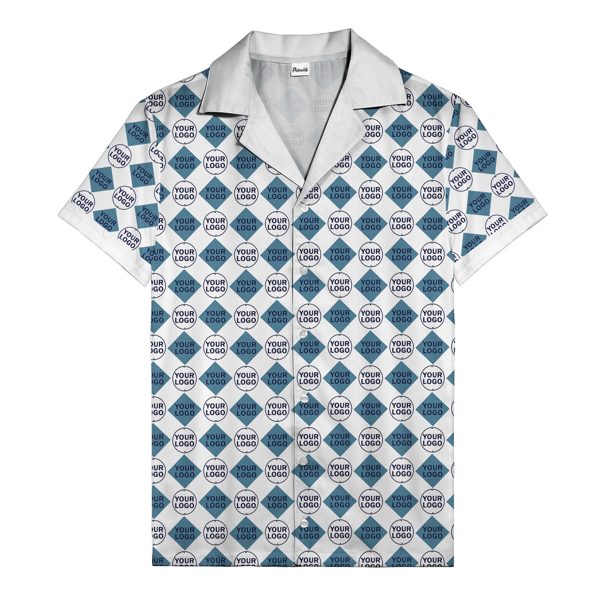 custom logo diamond grid pattern hawaiian shirt for men
