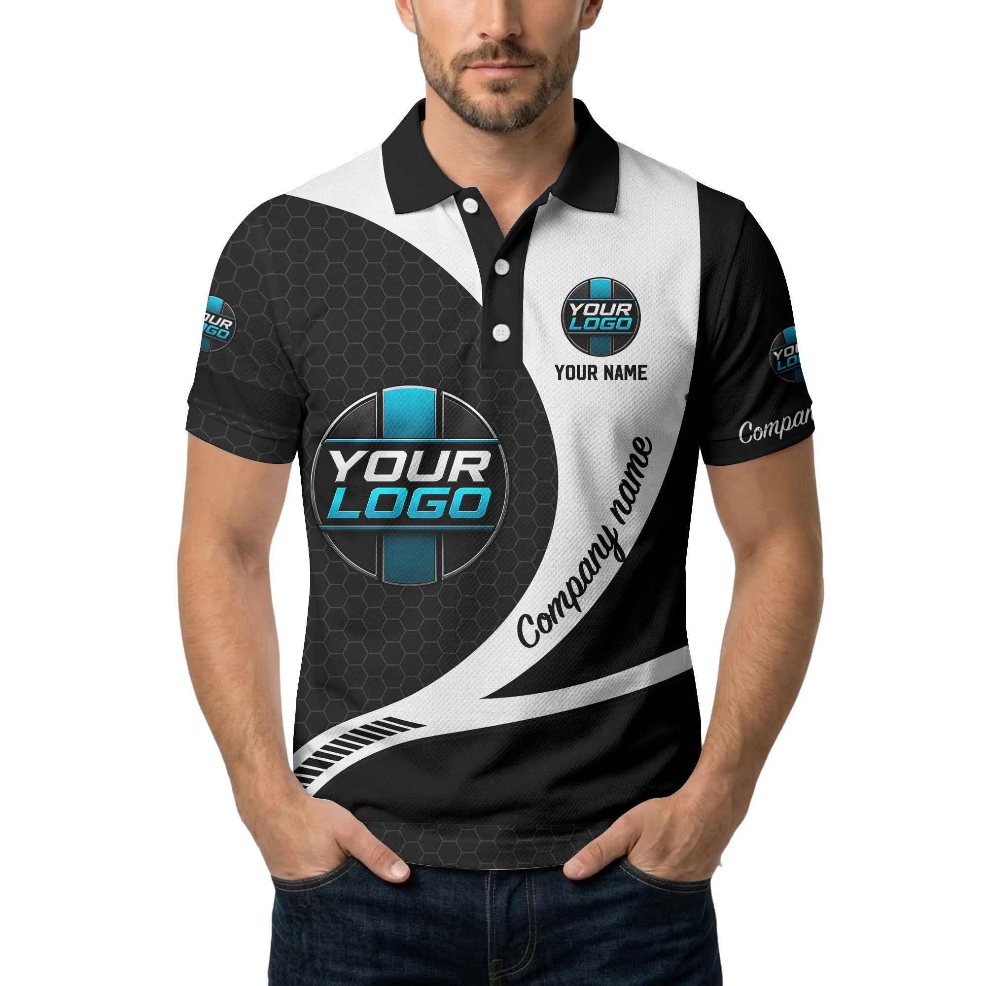 custom logo hexagon diagonal stripes polo shirt for men