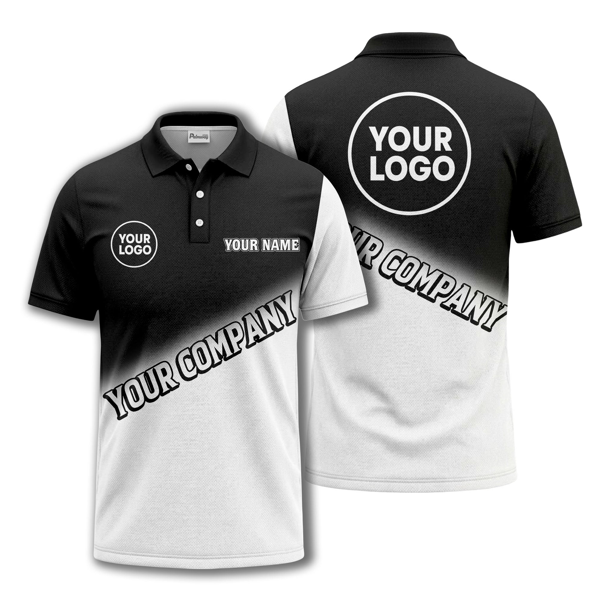 custom logo & name black white gradient corporate polo shirt