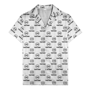 custom logo & name repeat pattern black hawaiian shirt for men