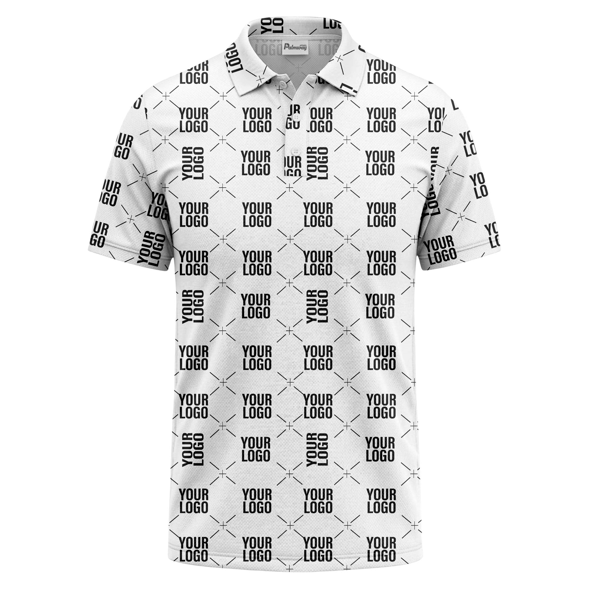 custom logo repeat diamond grid black white polo shirt