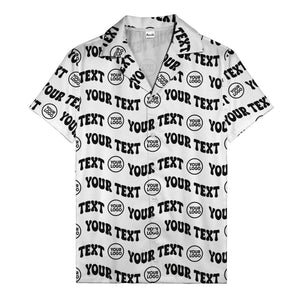 custom logo & repeat text black hawaiian shirt for men