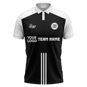 custom logo & team text white black sports jersey polo shirt for men
