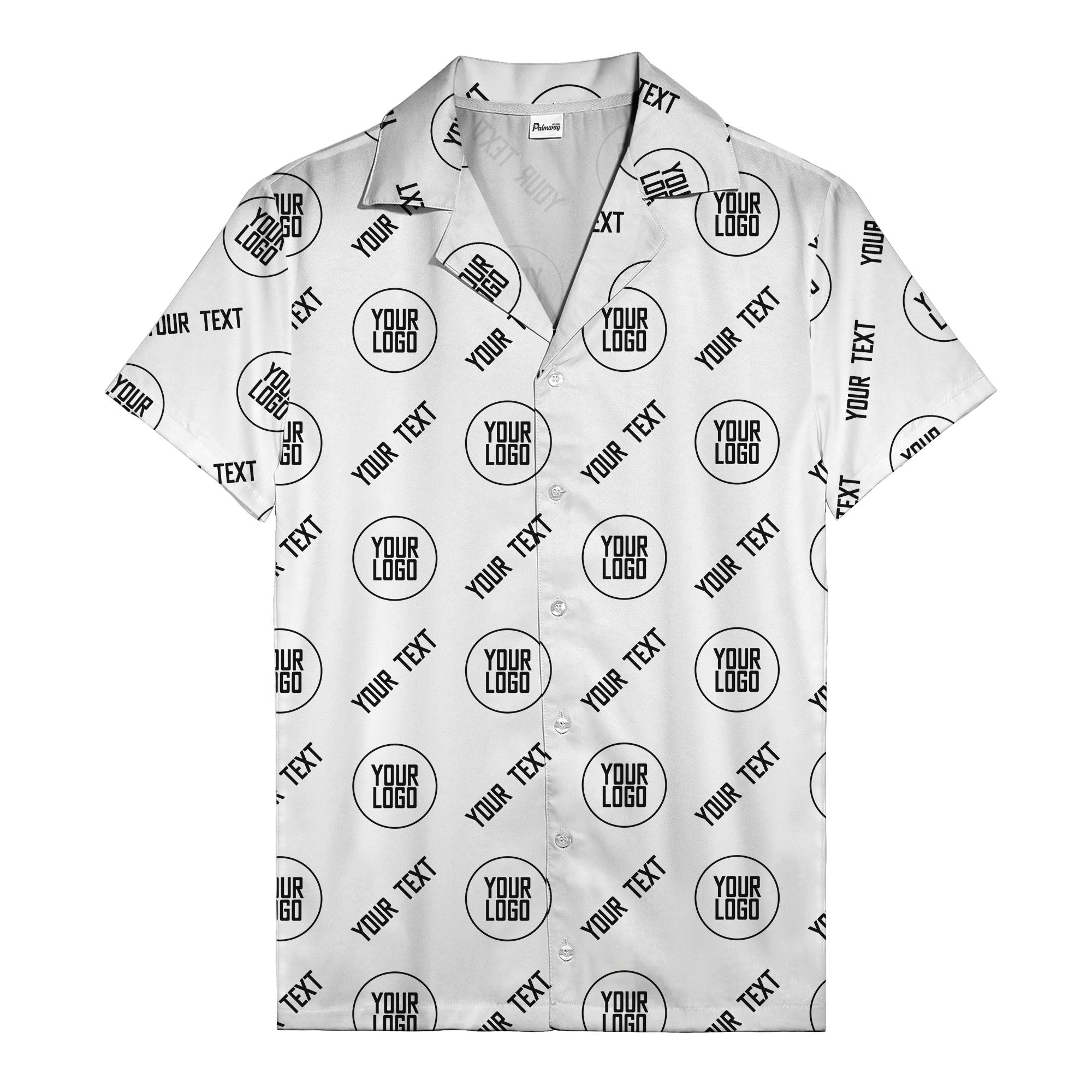 custom logo & text circle repeat black white hawaiian shirt for men