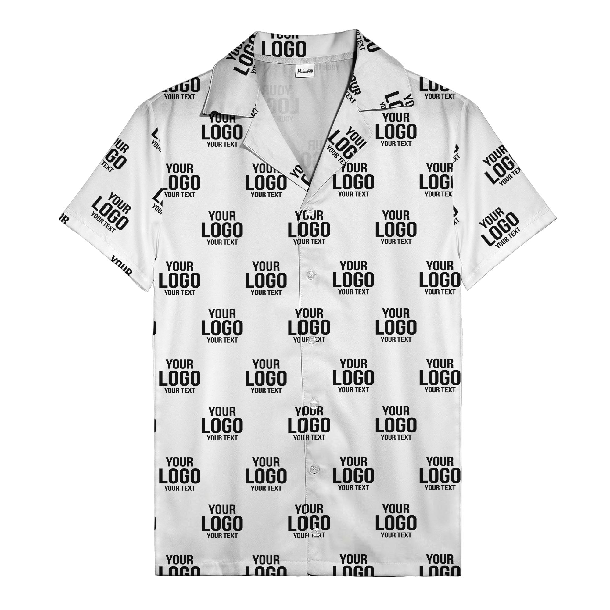 custom logo text repeat pattern black hawaiian shirt for men