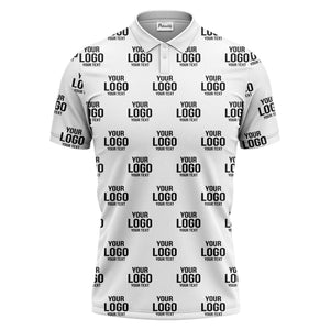 custom logo & text repeat pattern black white gold polo shirt