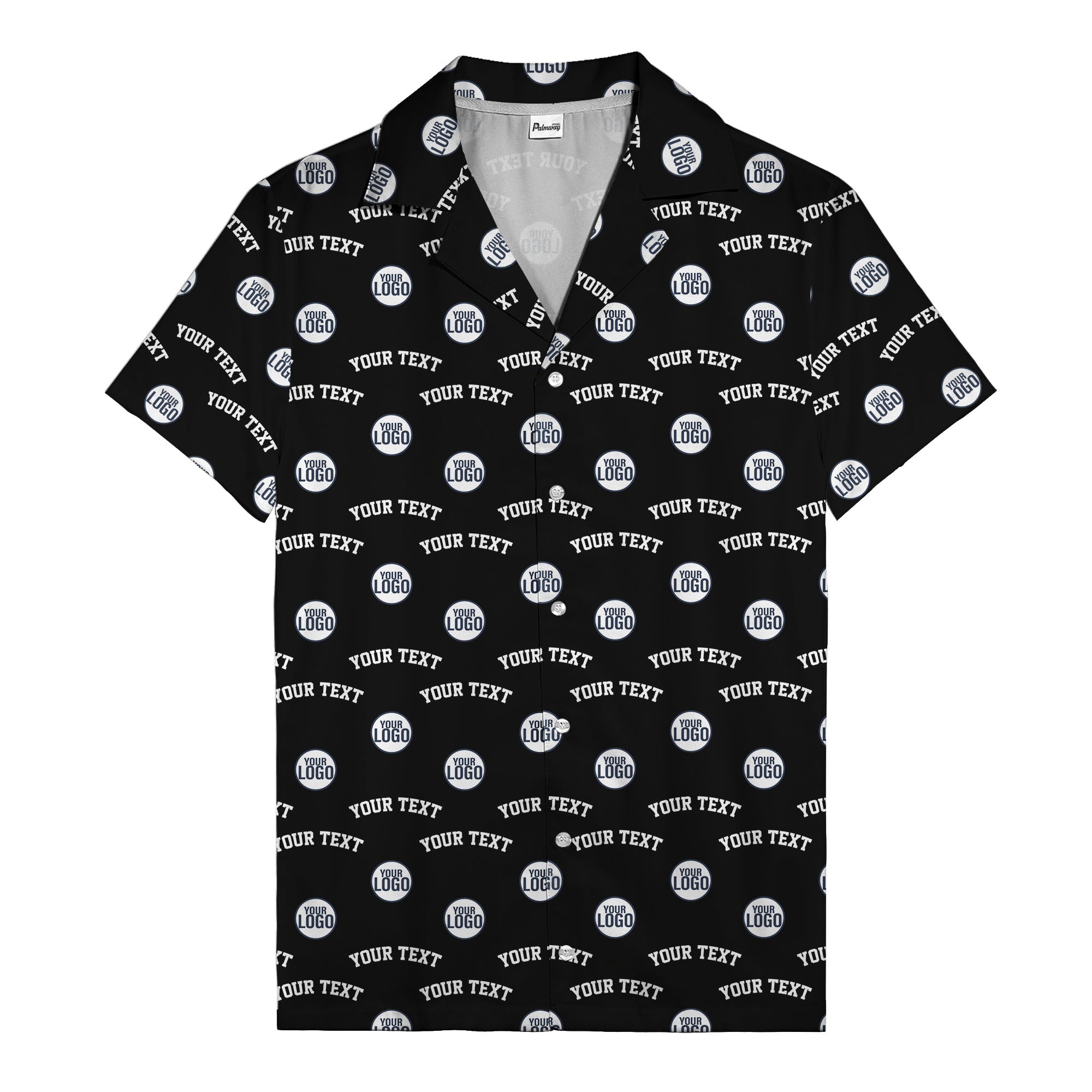 Custom Logo & Text Repeating Red White Blue Illustrated Hawaiian Shirt For Men