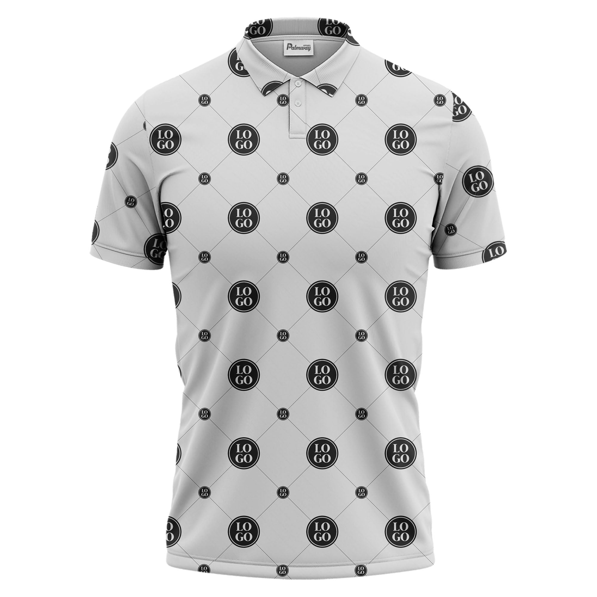 geometric logo repeating polo hawaiian shirt
