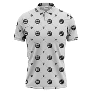 geometric logo repeating polo hawaiian shirt