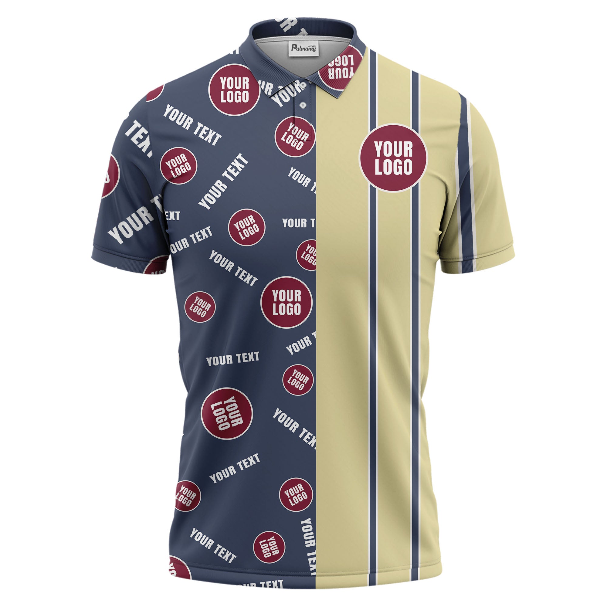 custom multi color geometric logo stripe men's golf polo shirt