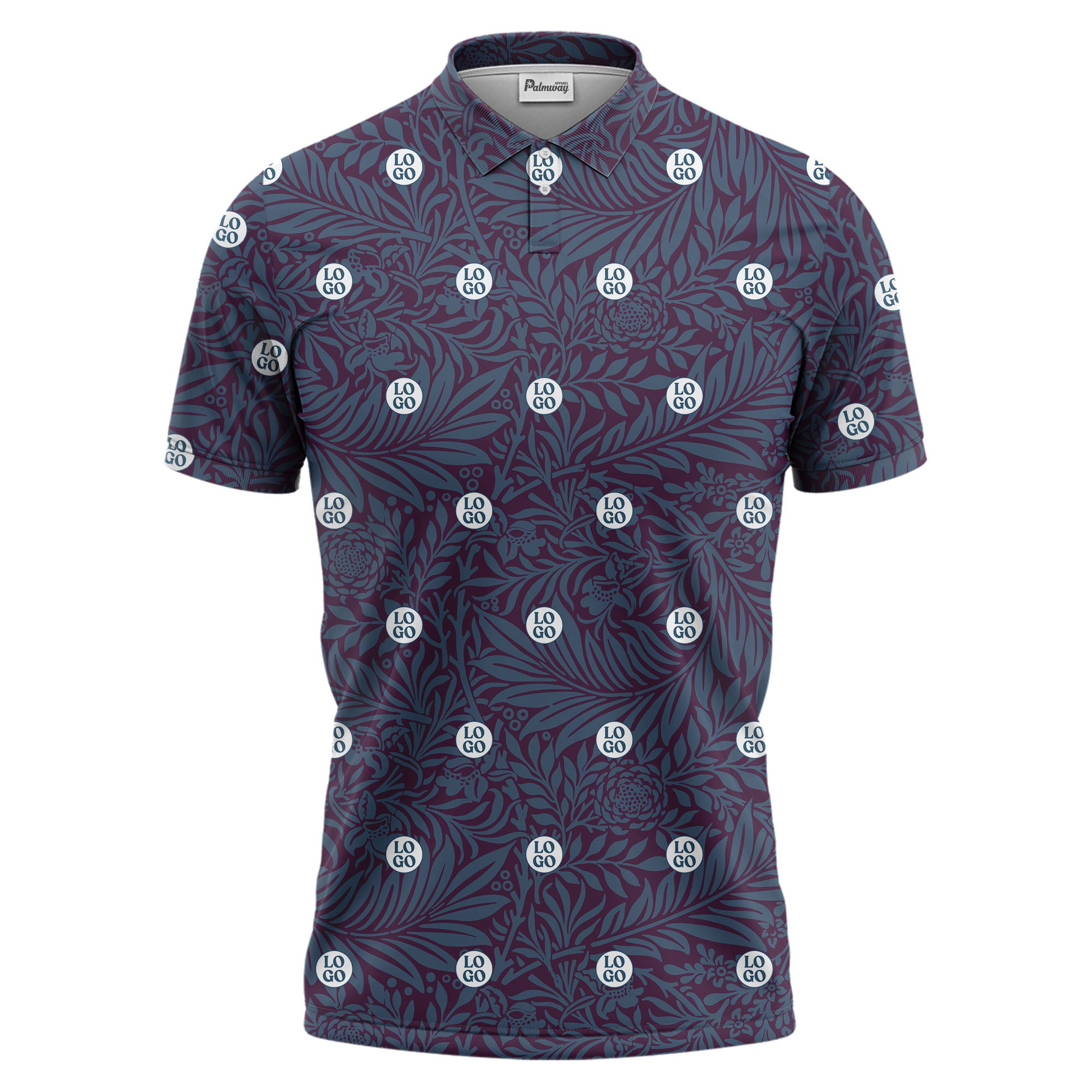 custom multi color illustrated botanical leaf & vine golf polo shirt for men