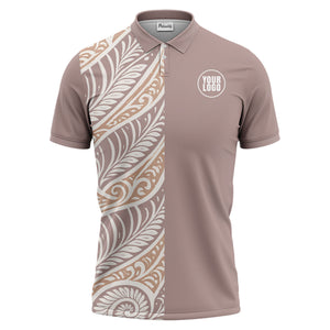 custom multi color tribal geometric curved lines leaf spirals ethnic polo shirt for men