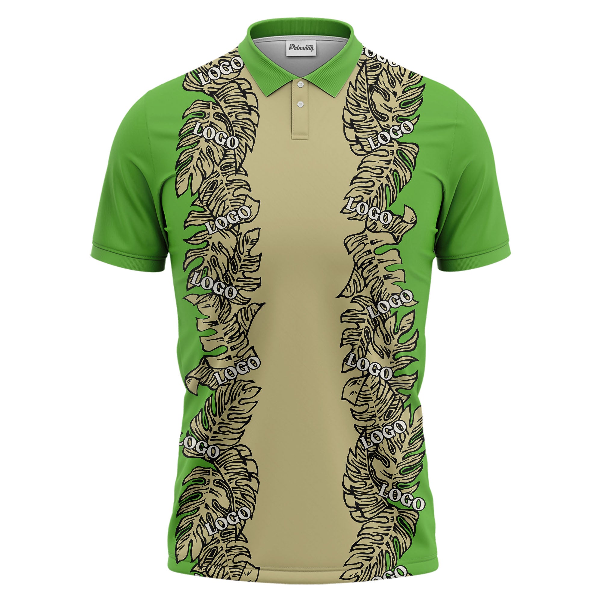 custom multi color tropical leaf patterned logo golf polo shirt for men