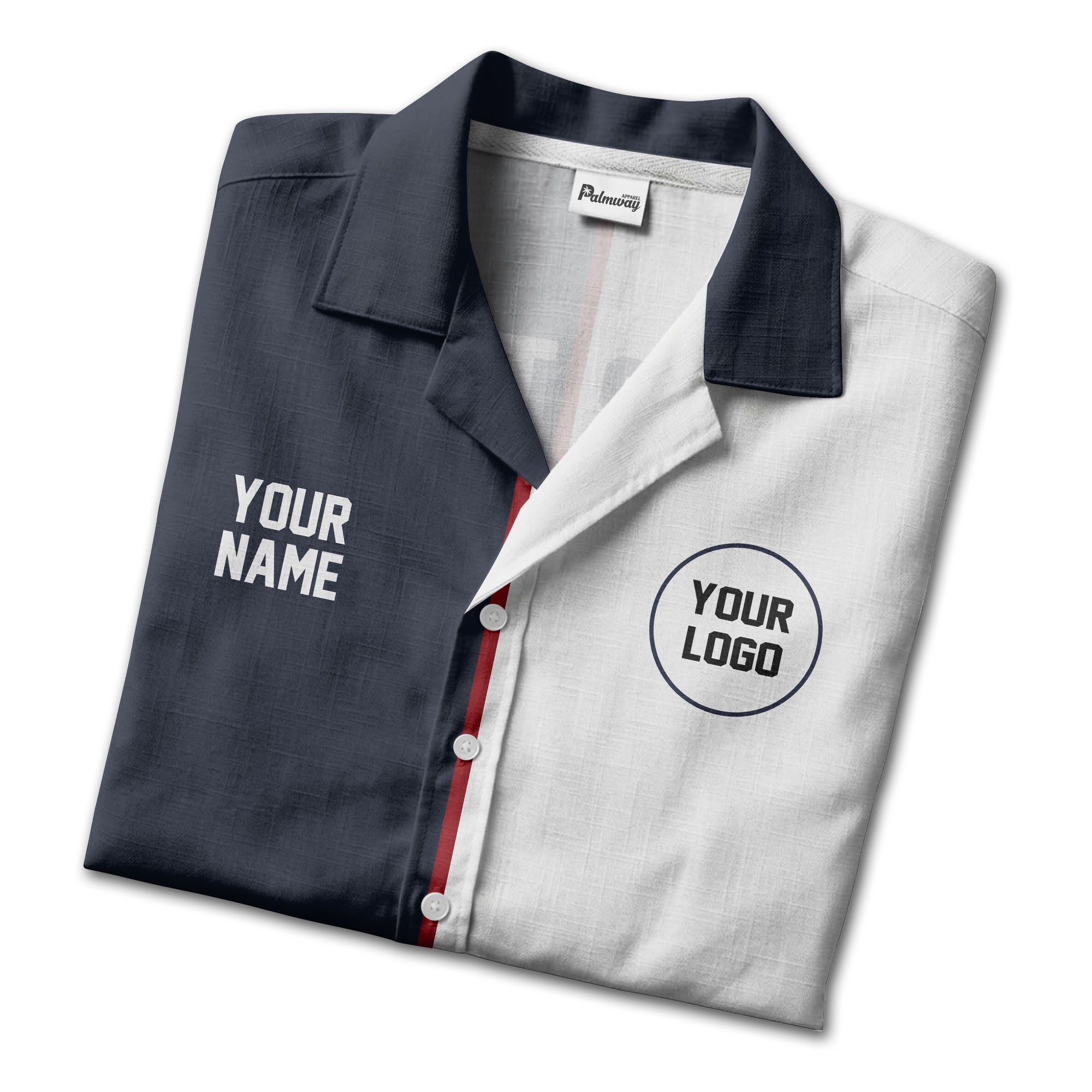 custom name & logo circle navy hawaiian shirt for bowlers