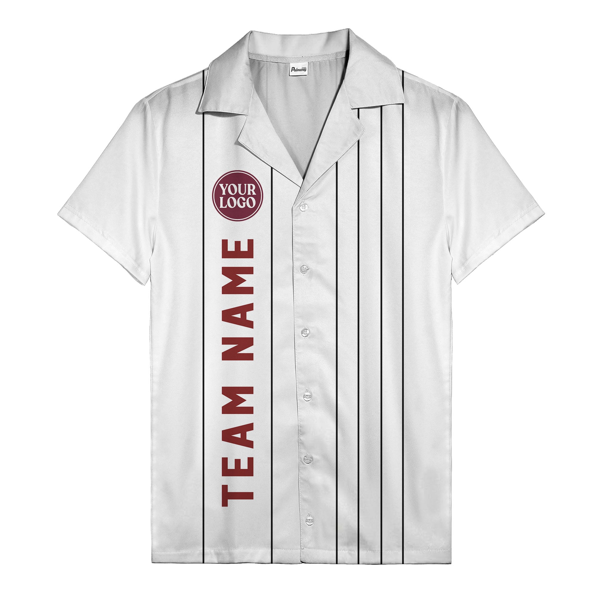 Custom Team Logo Striped Maroon Black White Hawaiian Shirt For Men