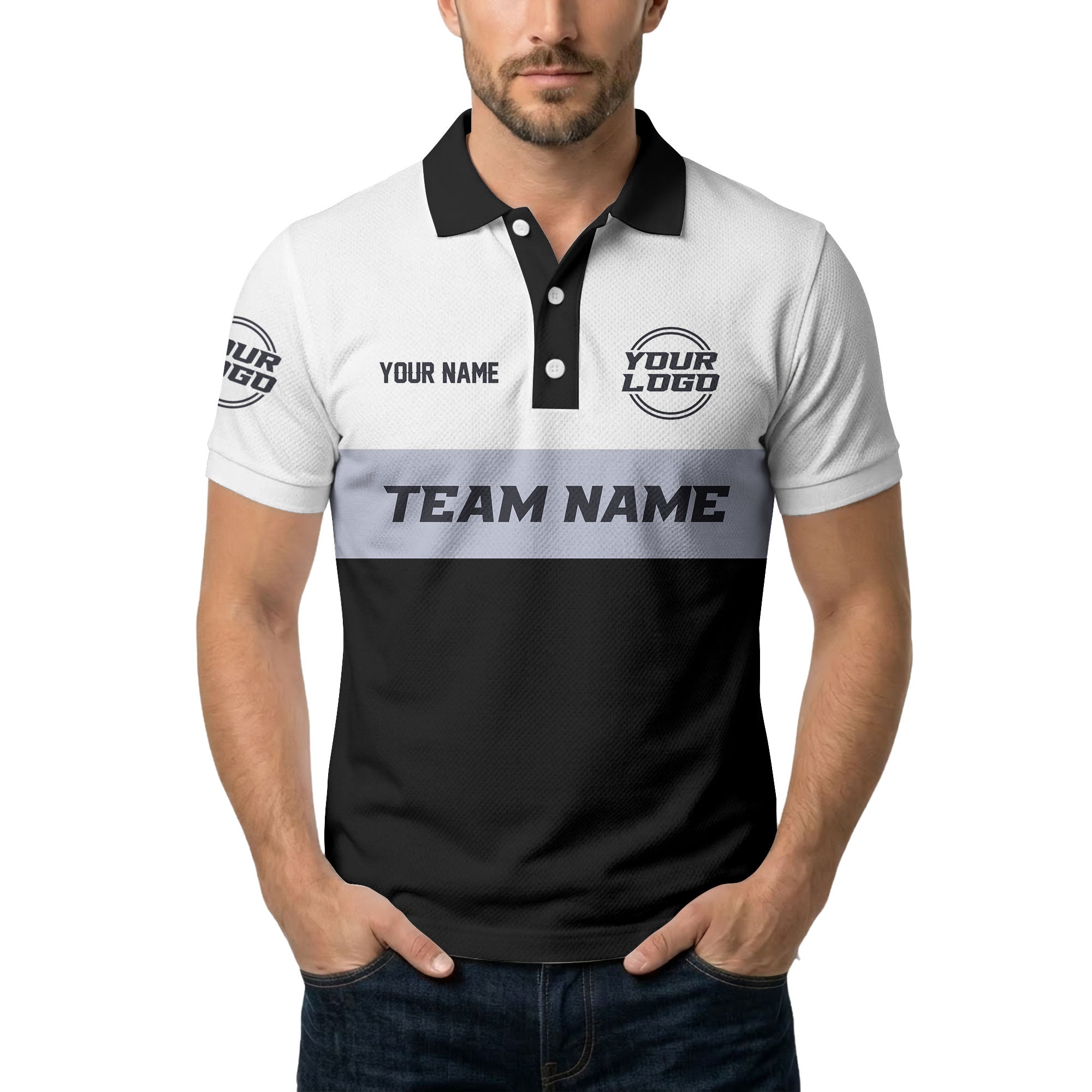 custom team name logo horizontal stripe polo shirt for men