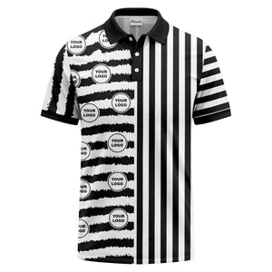 customizable black & white stripes with logo circles polo shirt