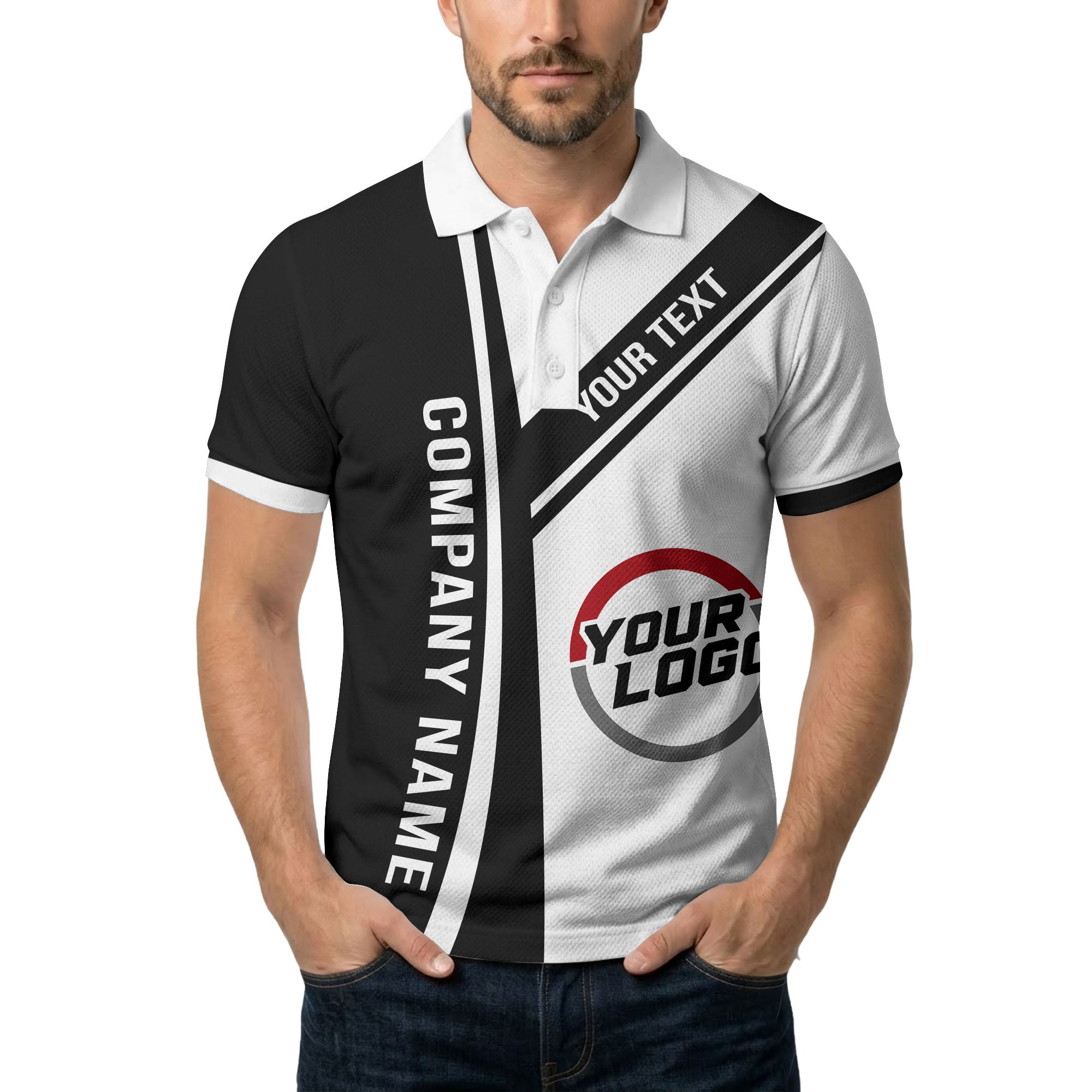 customizable company logo diagonal stripe polo shirt for corporate teams