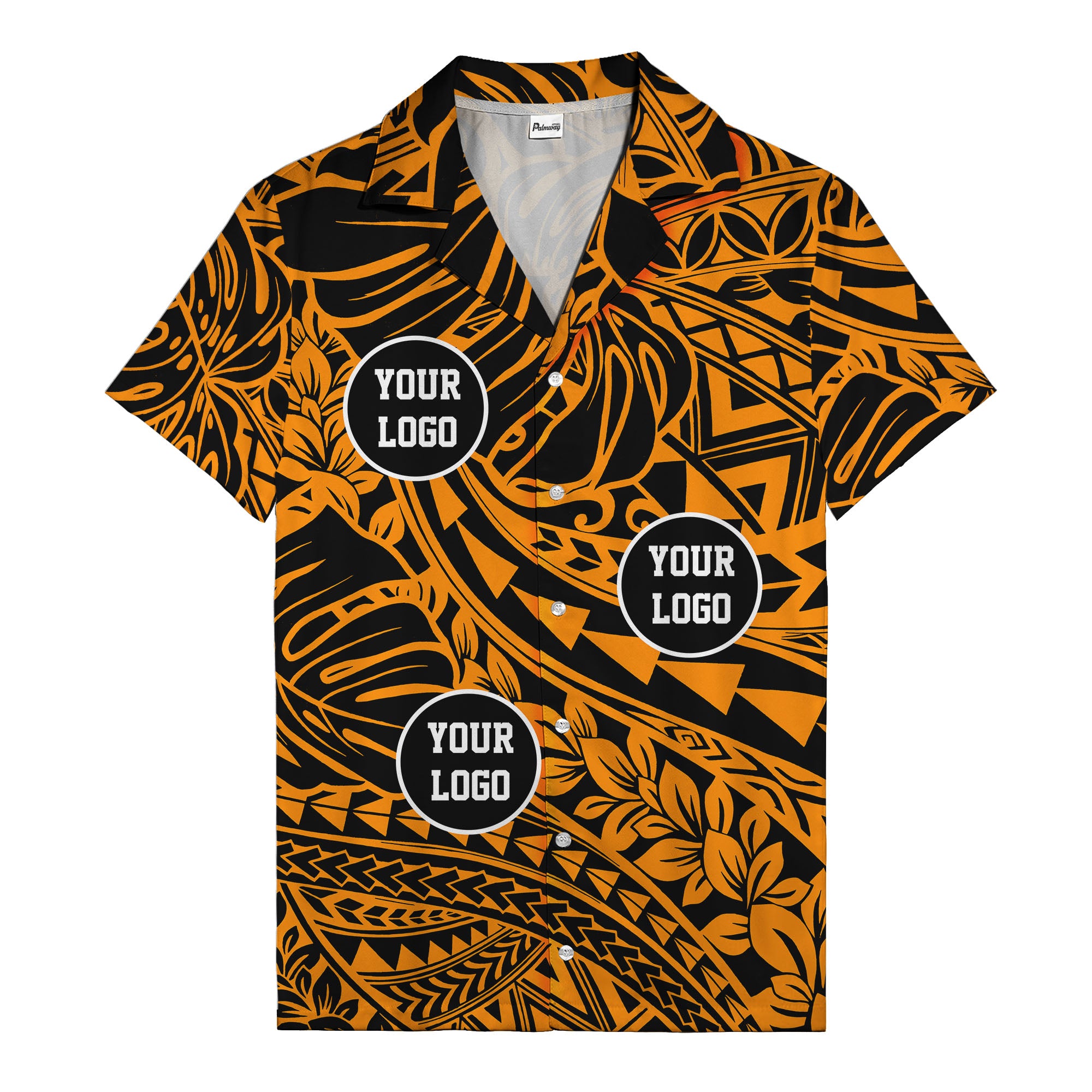 customizable logo circles pattern black hawaiian shirt for men
