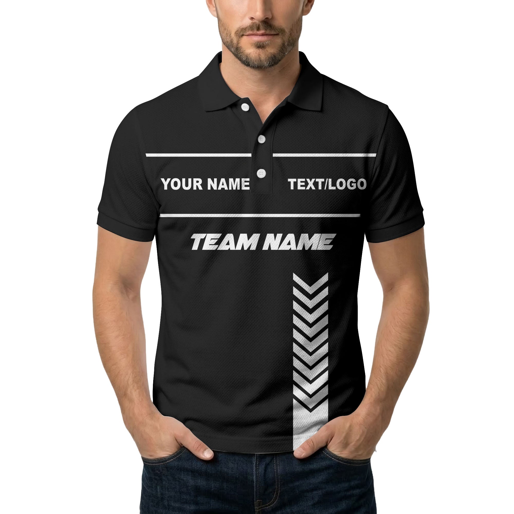 customizable team name chevron stripe polo shirt for men
