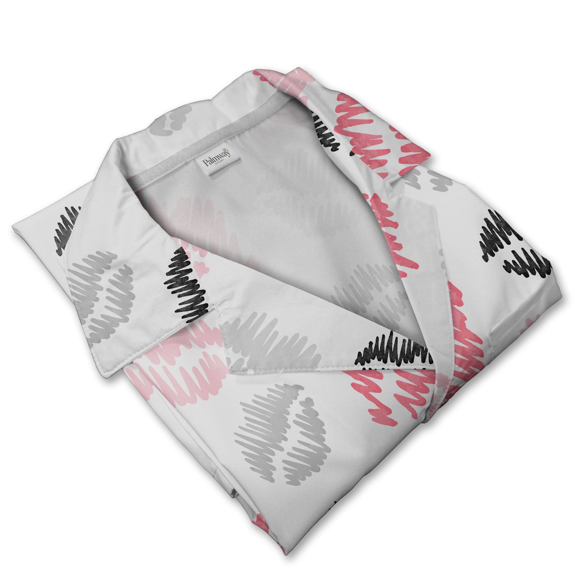 Cute Dinosaur Love Hawaiian Shirt with Hearts and Green Foliage Accents