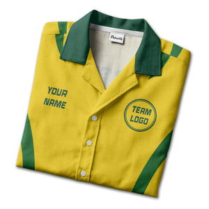 diagonal stripe yellow green bowling team hawaiian shirt