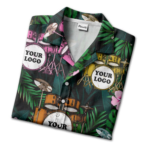 drum kits & tropical flowers aloha hawaiian shirt for musicians