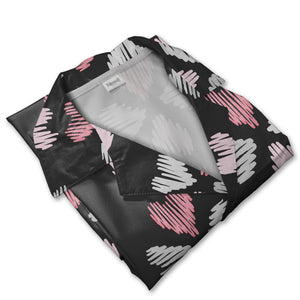 Elegant Bows and Hearts Hawaiian Shirt with Floral Branches in Dusty Rose