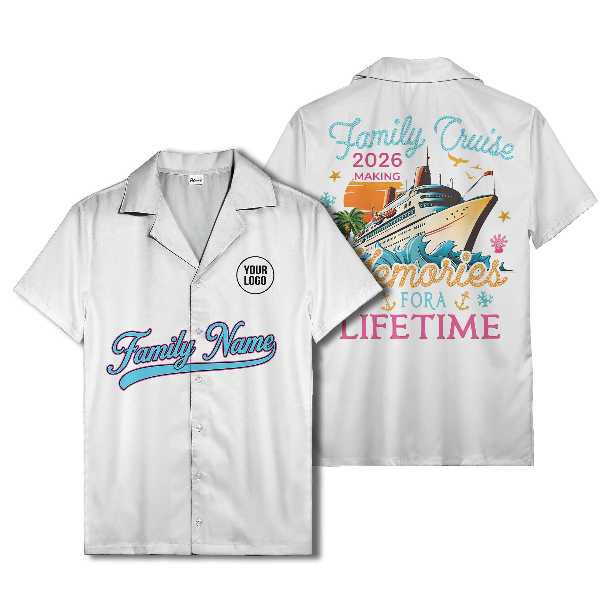 family name script & logo circle personalized hawaiian shirt