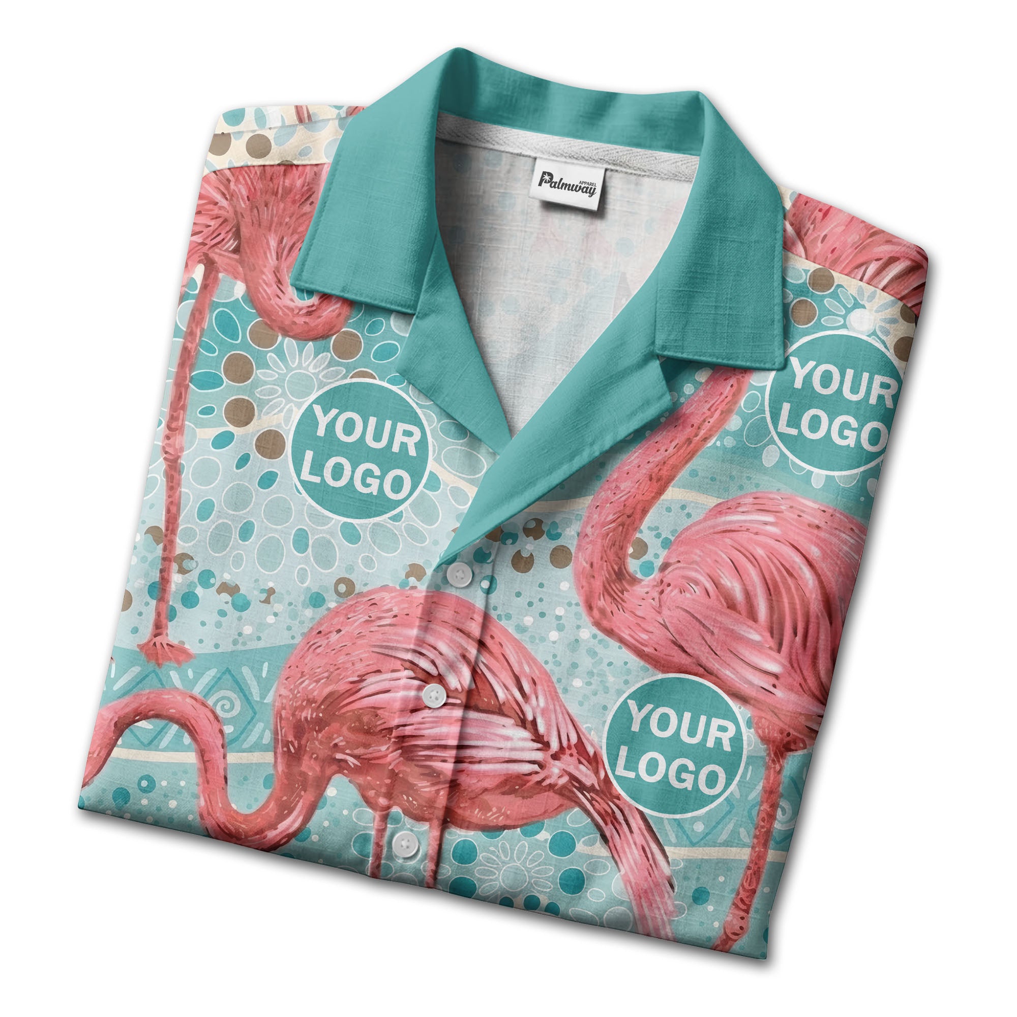 flamingo watercolor paradise pink birds teal circles hawaiian shirt